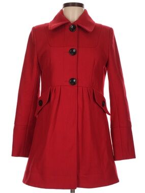 Elegant Ashley Judd Red Wool Blend Peacoat Swing Coat Button Front Medium